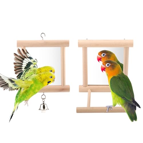 Wontee Vogelspiegel, Vogelspielzeug für Wellensittiche, Sittiche, Nymphensittiche, Sittiche, Lovebirds Conures (Holzfarbe, 2 Stück) von Wontee