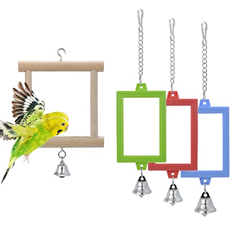 Wontee Vogelspiegel mit Glocke, zum Aufhängen, interaktives Spielzeug für Nymphensittiche, Sittiche, Kanarienvögel, Wellensittiche, Käfigzubehör, 4 Stück von Wontee
