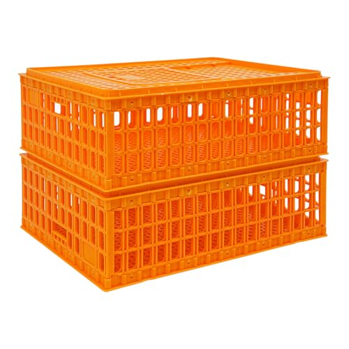 WooDerson Kunststoff-Transportkäfig für Hühner, Hühner-Transportbox, Korbbox für Geflügel, Vögel, Enten (Orange, 2 Stück) von WooDerson