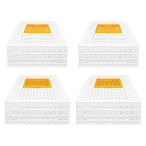 WooDerson Kunststoff-Transportkäfig für Hühner, Hühner-Transportbox, Korbbox für Geflügel, Vögel, Enten (Weiß, 4 Stück) von WooDerson