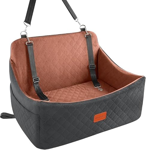 Wooaidagg Dog Car Seat for Medium Sized Dog Up to 55lbs,Super Soft Fabic Pet Car Seat Filling in Memory Foam, Car Dog Bed with Safety Belt Loops,Fully Detachable and Washable (Black/Brown,Large) von Wooaidagg