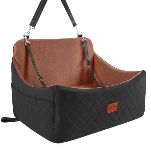 Wooaidagg Dog Car Seat for Medium Sized Dog Up to 55lbs,Super Soft Fabic Pet Car Seat Filling in Memory Foam, Car Dog Bed with Safety Belt Loops,Fully Detachable and Washable (Black/Brown,Large) von Wooaidagg