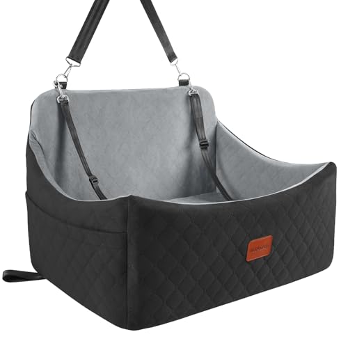 Wooaidagg Dog Car Seat for Large Size Dog,Super Soft Car Dog Bed Filling in Memory Foam and 3 Adjustable Straps,Washable Car Seat for Dogs with Safety Belt Loops and Storage Pocket(Black/Grey,Large) von Wooaidagg