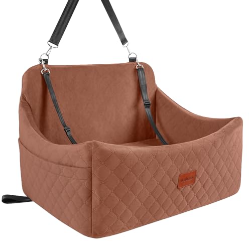 Wooaidagg Dog Car Seat for Large Size Dog Up to 55lbs,Easy to Install Car Dog Bed with Super Soft Fabic and Filling in Memory Foam,Fully Detachable and Washable Pet Car Seat(Brown,Large) von Wooaidagg