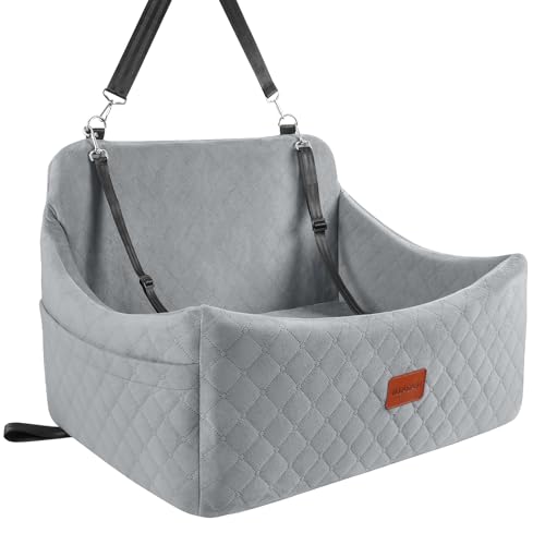 Wooaidagg Large Dog Car Seat,Memory Foam Car Dog Bed with Anti-Slip Bottom and Safety Belt Loops,Fully Detachable and Washable Car Seat for Dogs,Easy to Install(Grey,Large) von Wooaidagg