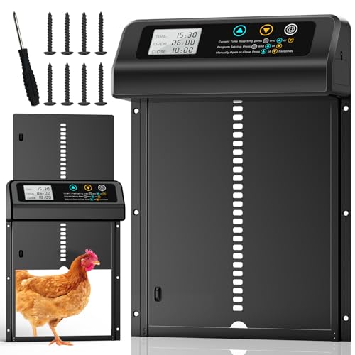 Woobroo Automatische Hühnerstalltür mit Timer und manuellen Modi, IPX6 wasserdichte automatische Hühnertür mit Anti-Pinch-Sensor, Temperaturkontrolle von -20 ℃ bis 50 ℃, Aluminiumlegierung für sichere von Woobroo