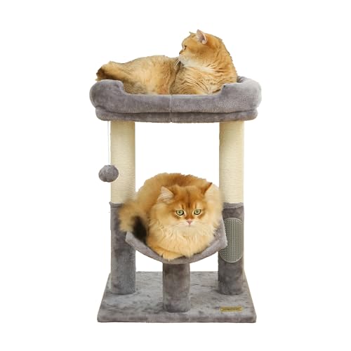 Kratzbaum Turm für Indoor-Katzen mit Kratzbaum-Plattform für Kätzchen und Katzen (Hellgrau) von Woochpet