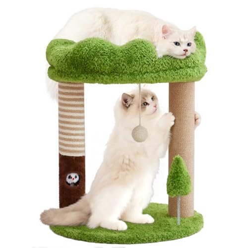 WOOCHPET Kleiner Kratzbaum mit Sitzstange, Katzenbett und Abnehmbarer Abdeckung, 23 Zoll hoher Katzenturm mit 2 Kratzbäumen aus Sisal und Katzenspielzeug für Kätzchen und Erwachsene Katzen (Grün) von Woochpet