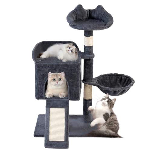 Woochpet Kratzbaum für Indoor-Katzen, Katzenhaus mit Sisal-Kratzbaum, Katzenhaus mit großem, gepolstertem Bett, Katzenmöbel, Aktivitätszentrum für Katzen und Kätzchen (Dunkelgrau) von Woochpet
