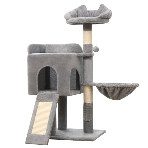 Woochpet Kratzbaum für Katzen, Katzenturm mit Natursisal, Gemütliche Liegefläche und Plattform, Schwarz von Woochpet