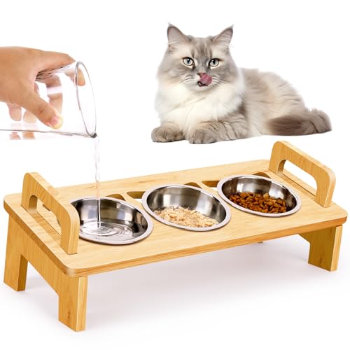 Erhöhter Katzenfutternapf, 3 Edelstahl Erhöhte Katzennäpfe mit Ständer, 15°geneigter Katzennapf für Indoor-Katzen, Katzenfutter- und Wassernapf-Set, Anti-Erbrechen, Schnurrhaar, Müdigkeit und Erhöhter Katzenfutternapf, 3 Edelstahl Erhöhte Katzennäpfe mit Ständer, 15°geneigter Katzennapf für Indoor-Katzen, Katzenfutter- und Wassernapf-Set, Anti-Erbrechen, Schnurrhaar, Müdigkeit und von Woodever
