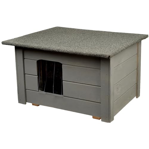 Woodok Isolierter Holzzwinger für kleine Hunde und Katzen aus Fichtenholz, OSB-Boden, Isolierte Wände (Grau) von WOODOK