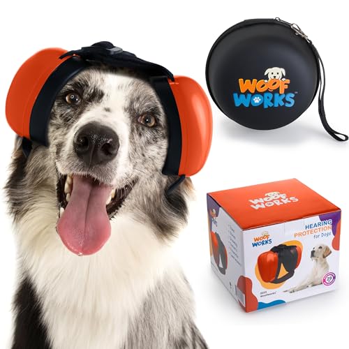 Woof Works Hundeohrenschützer für Lärmschutz, Noise Cancelling Kopfhörer für Hunde, 29dB Hundeohrenschützer, Hundeohrstöpsel für Gehörschutz vor Feuerwerk, Staubsauger, Donner Reduziert Angst (M, Rot) von WoofWorks