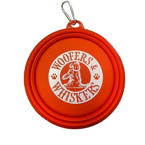 Woofers and Whiskers Quick Attach Faltbarer Futternapf oder Wassernapf für Haustiere mit Karabiner für Reisen mit Hunden – Großer 17,8 cm Durchmesser – (Rot) von Woofers and Whiskers