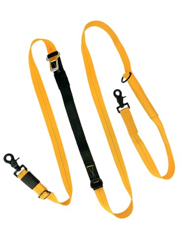 Woofers and Whiskers Schlauchförmige All-in-One-Leine, 4 x stärkeres Nylon, doppelseitige Drehclips, D-Ring-Verbindung, Sicherheitsgurtverbinder, hergestellt in den USA (Gelb/Schwarz) von Woofers and Whiskers