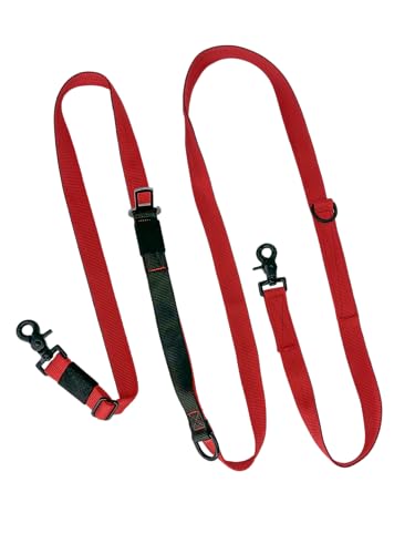 Woofers and Whiskers Schlauchförmige All-in-One-Leine, 4 x stärkeres Nylon, doppelseitige Drehclips, D-Ring-Verbindung, Sicherheitsgurtverbinder, hergestellt in den USA (Rot/Schwarz) von Woofers and Whiskers