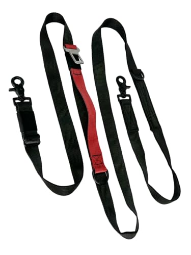 Woofers and Whiskers Schlauchförmige All-in-One-Leine, 4 x stärkeres Nylon, doppelseitige Drehclips, D-Ring-Verbindung, Sicherheitsgurtverbinder, hergestellt in den USA (Schwarz/Rot) von Woofers and Whiskers