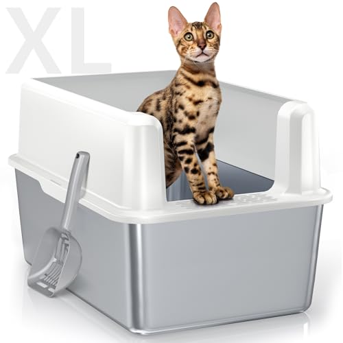 Katzentoilette aus Edelstahl mit Deckel, 35,6 cm, XL-Katzentoilette aus Edelstahl, extra große Metall-Katzenbox, antihaftbeschichtet, auslaufsicher, einfache Reinigung, Katzentoilette, inklusive Katzentoilette aus Edelstahl mit Deckel, 35,6 cm, XL-Katzentoilette aus Edelstahl, extra große Metall-Katzenbox, antihaftbeschichtet, auslaufsicher, einfache Reinigung, Katzentoilette, inklusive von WoofiGo