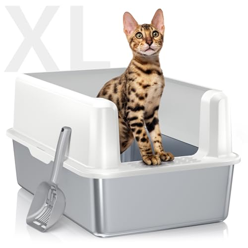 Katzentoilette aus Edelstahl mit Deckel, extra große Katzentoilette für mehrere & große Katzen, XL Metall Katzentoilette, einfache Reinigung, Anti-Auslaufen, Nicht klebrig, inklusive hochseitigem Katzentoilette aus Edelstahl mit Deckel, extra große Katzentoilette für mehrere & große Katzen, XL Metall Katzentoilette, einfache Reinigung, Anti-Auslaufen, Nicht klebrig, inklusive hochseitigem von WoofiGo