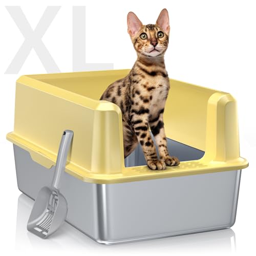Katzentoilette aus Edelstahl mit hoher Seite, XXL extra große Katzentoilette für große Katzen & mehrere Katzen, nicht klebrig, kein Urinleckagen, leicht zu reinigende Katzentoilette inklusive Schaufel Katzentoilette aus Edelstahl mit hoher Seite, XXL extra große Katzentoilette für große Katzen & mehrere Katzen, nicht klebrig, kein Urinleckagen, leicht zu reinigende Katzentoilette inklusive Schaufel von WoofiGo