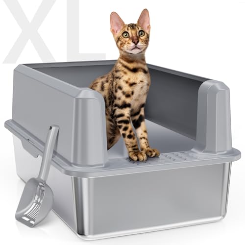 WoofiGo Geschlossene Edelstahl-Katzentoilette mit Deckel, XL Extra große Katzentoilette für große Katzen, Metall-Katzentoilette hochseitig, nimmt nie Gerüche auf, Anti-Urinleckage, inklusive Schaufel WoofiGo Geschlossene Edelstahl-Katzentoilette mit Deckel, XL Extra große Katzentoilette für große Katzen, Metall-Katzentoilette hochseitig, nimmt nie Gerüche auf, Anti-Urinleckage, inklusive Schaufel von WoofiGo