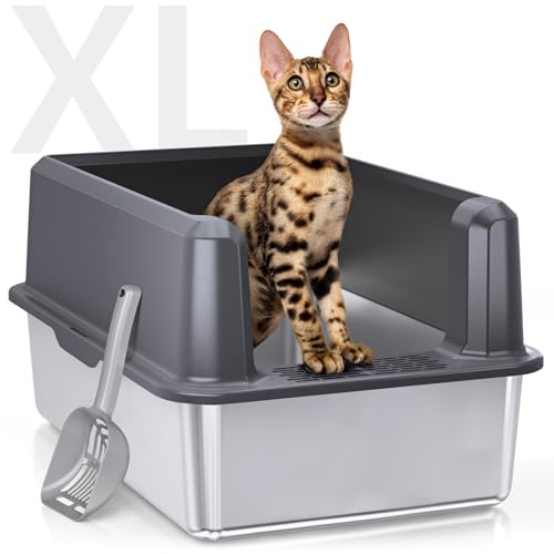 WoofiGo Geschlossene Katzentoilette aus Edelstahl mit Deckel, XL, extra große Katzentoilette für große Katzen, Metall-Katzentoilette mit hoher Seite, nimmt Keine Gerüche auf, Anti-Urin-Auslaufen, WoofiGo Geschlossene Katzentoilette aus Edelstahl mit Deckel, XL, extra große Katzentoilette für große Katzen, Metall-Katzentoilette mit hoher Seite, nimmt Keine Gerüche auf, Anti-Urin-Auslaufen, von WoofiGo