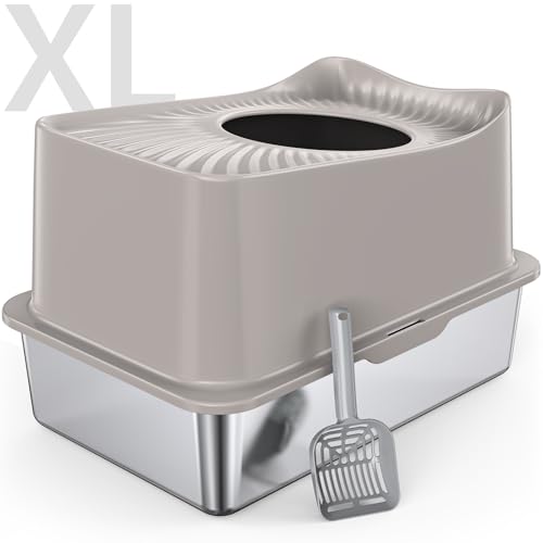 WoofiGo Katzentoilette aus Edelstahl, XL-Katzentoilette für große Katzen, geschlossene große Katzentoilette mit hoher Wand, Metall-Katzentoilette nimmt nie Gerüche auf, einfache Reinigung, inklusive von WoofiGo