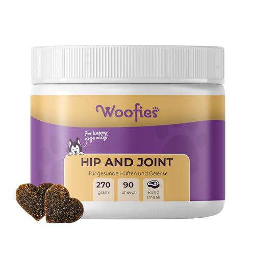 Woofies - Hip & Joint für Hunde als Süßigkeiten - Hüfte & Gelenke Mischung mit Grünlippmuschel, Glucosamin, Chondroitin und MSM - Alternative zu Tabletten - 90 Chews - Rindergeschmack von Woofies