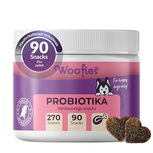 Woofies Probiotika Verdauungssnacks für Hunde als Leckerli - 90 Stück – Stärkt die Darmflora, verbessert die Verdauung & Immunabwehr – 100% Natürlich – Hypoallergen & Getreidefrei - Geschmack Huhn von Woofies
