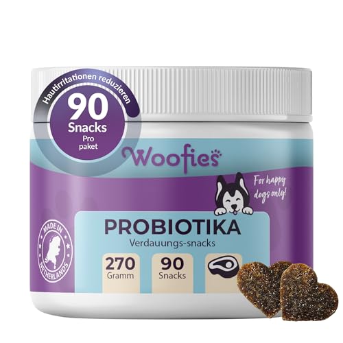 Woofies Probiotika Verdauungssnacks für Hunde als Leckerli - 90 Stück - Darmflora Aufbauen und Verbessert Immunsystem - 100% natürlichen Inhaltstoffen Präbiotika von Woofies