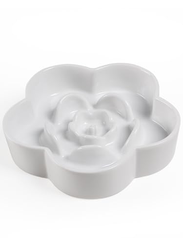 WoofinPets Futternapf für Hunde und Katzen, Keramik, Anti-Ersticken, Slow Food Bowls, 20,3 cm, 320,3 g, Slow Feeder für mittelgroße und große Rassen, Pflaumen-Puzzle-Design, rutschfestes Silikon, von WoofinPets