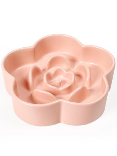 WoofinPets Keramik Slow Feeder Hundenapf, Anti-Ersticken Slow Food Bowls, 20.3 cm 320.3 g Slow Feeder für mittelgroße große Rassen, Pflaumen-Puzzle-Design, rutschfestes Silikon, spülmaschinen- und von WoofinPets