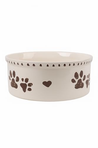 Woofinpets Keramik-Hundenapf, strapazierfähig, für mittelgroße und große Hunde, rutschfest, beschwerter Hundenapf mit Pfotenabdruck und Herz-Design, leicht zu reinigen von WoofinPets