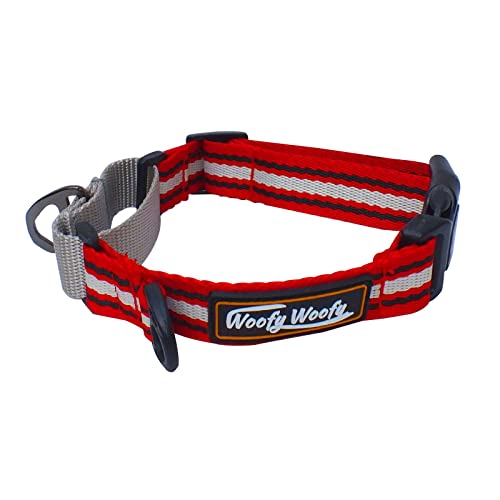Woofy Woofy Martingal Hundehalsband mit seitlicher Schnalle, ausbruchsicher, Sicherheitstraining, Hundehalsband, mehrfarbig, für kleine, mittelgroße und große Hunde, rot, Länge 34.3 cm,39.4 cm von Woofy Woofy