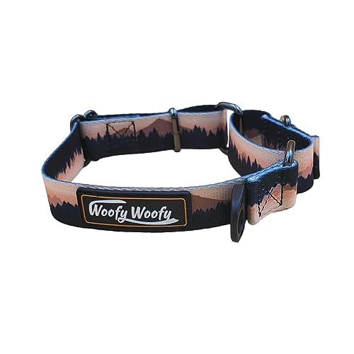 Woofy Woofy Martingale Hundehalsband ohne Schnalle, ausbruchsicher, Sicherheitstraining, Hundehalsband, Walddruck, Sonnenuntergang, Dämmerung, für mittelgroße und große Hunde, Größe M, Breite 2,5 cm, von Woofy Woofy