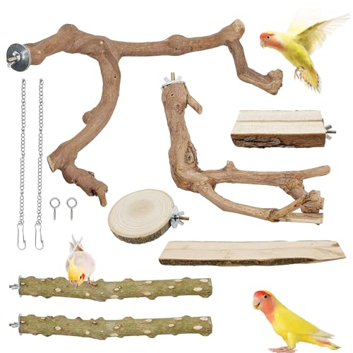 Woohome 7 Stück Natürliche Sitzstangen für Vögel, Holz Papagei Schaukel Spielzeug Woohome 7 Stück Natürliche Sitzstangen für Vögel, Holz Papagei Schaukel Spielzeug von Woohome