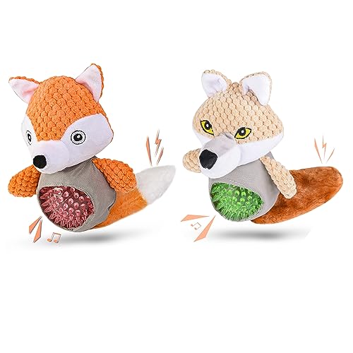 Wookiwuki Quietschendes Hundespielzeug mit Knitterpapier, Tier Fuchs und Wiesel Hundespielzeug für Kleine Medium Hunde von Wookiwuki