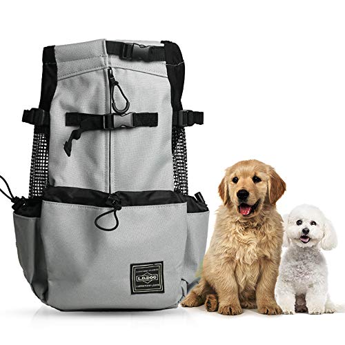Woolala Leichter Haustiertragerucksack für kleine und mittelgroße Hunde, von Tierärzten zugelassene sichere Tasche für Reisen – einfach platzsparend – Grau L von Woolala