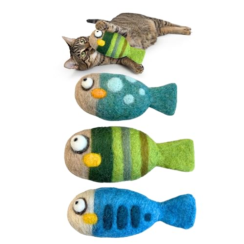 Woolbuddy Katzenspielzeug - 3-teiliges Fisch-Set für gelangweilte Haustiere im Innenbereich, interaktive Unterhaltung, stimulierendes Spielen ohne Katzenminze, Kätzchenanreicherung, niedliches von Woolbuddy