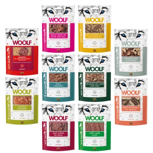 Packung mit 10 x 100 g, natürliche Hundesnacks – Hühnerriegel ohne Konservierungsstoffe – gesunde Hundeleckereien – hohe Proteine – Vitamine und Mineralien – Hundetraining – einfache Verdauung von Woolf