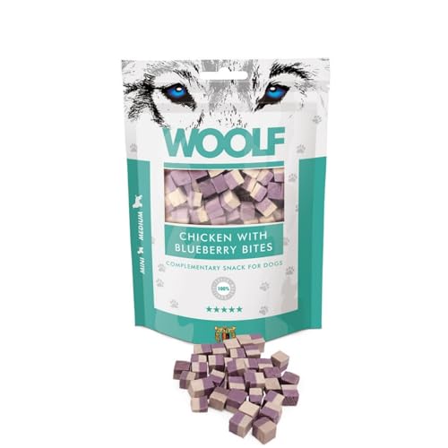 Woolf Snack für Hund und Katze Hühnchenwürfel mit Heidelbeeren (Huhn mit Heidelbeere, 10 x 100g) von Woolf