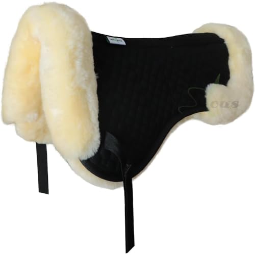Woolous Schafsfell Schabracke Pferd, Schwarz-Beige Lammfell Halb Reitpad, Super Weiche Wolle Futter Pferd Ausrüstung mit Klettverschluss für Reiten, Dressur Woolous Schafsfell Schabracke Pferd, Schwarz-Beige Lammfell Halb Reitpad, Super Weiche Wolle Futter Pferd Ausrüstung mit Klettverschluss für Reiten, Dressur von Woolous