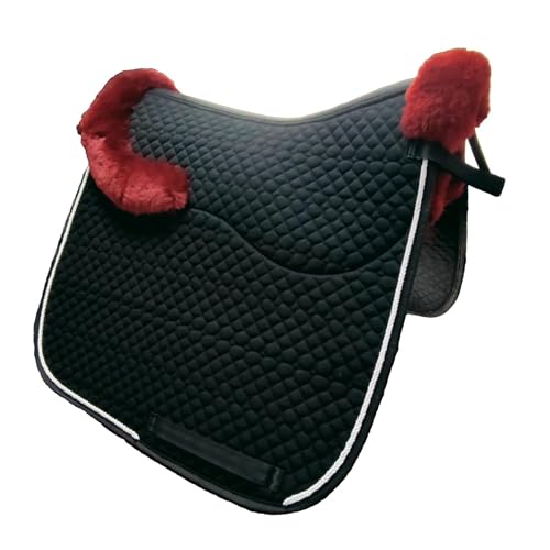 Woolous Schafsfell Schabracke Pferd, Schwarz-Rot Reitpad, Super Weiche Wolle Futter Schabracken mit Klettverschluss Riemen für Reiten, Dressur Woolous Schafsfell Schabracke Pferd, Schwarz-Rot Reitpad, Super Weiche Wolle Futter Schabracken mit Klettverschluss Riemen für Reiten, Dressur von Woolous