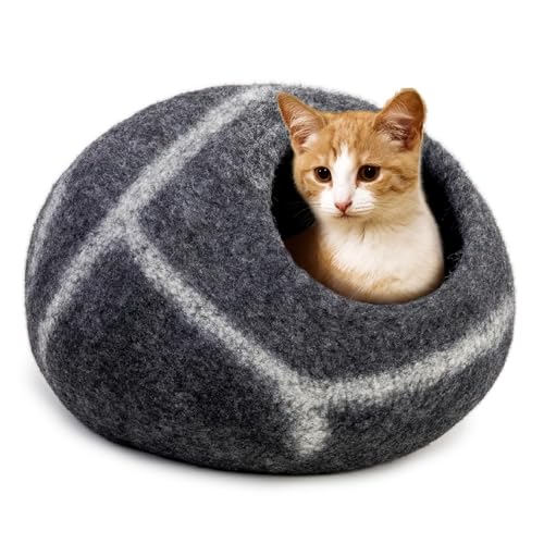 Katzenhöhle aus Wolle (mittel), handgefertigt aus 100% Merinowolle, umweltfreundliche Filz-Katzenhöhle für Indoor-Katzen und Kätzchen (Abisolierter Kiesel) von Woolygon