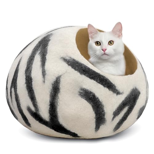 Woolygon - Cats of The Wild Series - Katzenhöhle aus Wolle, handgefertigt aus 100% Merinowolle, umweltfreundliche Filz-Katzenhöhle für Indoor-Katzen und Kätzchen von Woolygon