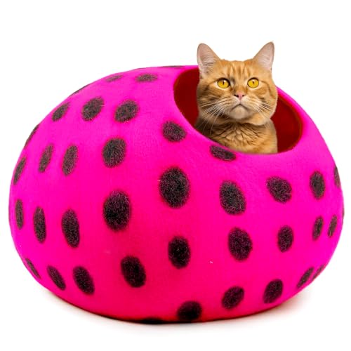 Woolygon Filz-Katzenbett-Höhle – gepunktete Serie – Woll-Katzenbetten handgefertigt Kätzchenhöhlen Bett für Indoor-Katzen – umweltfreundliche Merinowolle, faltbares Katzenversteck bedeckt Katzenhäuser Woolygon Filz-Katzenbett-Höhle – gepunktete Serie – Woll-Katzenbetten handgefertigt Kätzchenhöhlen Bett für Indoor-Katzen – umweltfreundliche Merinowolle, faltbares Katzenversteck bedeckt Katzenhäuser von Woolygon