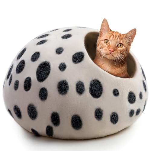 Woolygon Katzenbett aus Filz, groß, Wolle, handgefertigt, für Indoor-Katzen, aus 100 % umweltfreundlicher Merinowolle, faltbar, Katzenhaus mit Überzug von Woolygon