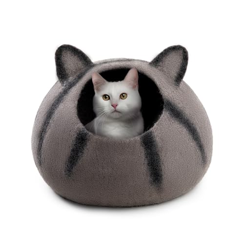 Woolygon Katzenhöhle aus Wolle, handgefertigt, 100 % Merinowolle, umweltfreundliche Katzenhöhle aus Filz für Indoor-Katzen und Kätzchen (Tabby-Ohren) von Woolygon