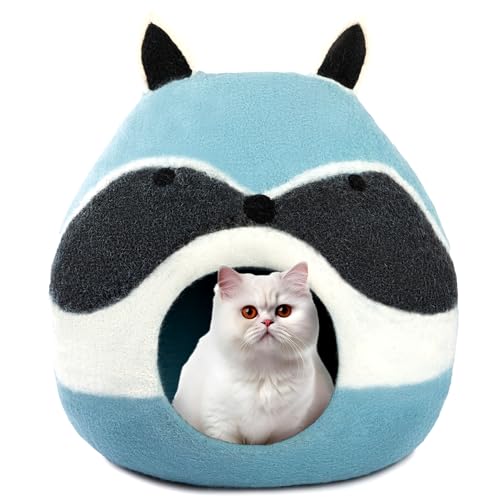 Woolygon Katzenhöhlenbett aus Merinowolle, Filz, im Faultierdesign, luxuriös, umweltfreundlich, faltbar, Versteck für Wohnungskatzen, überdachtes Katzenhaus für ultimativen, gemütlichen Komfort von Woolygon