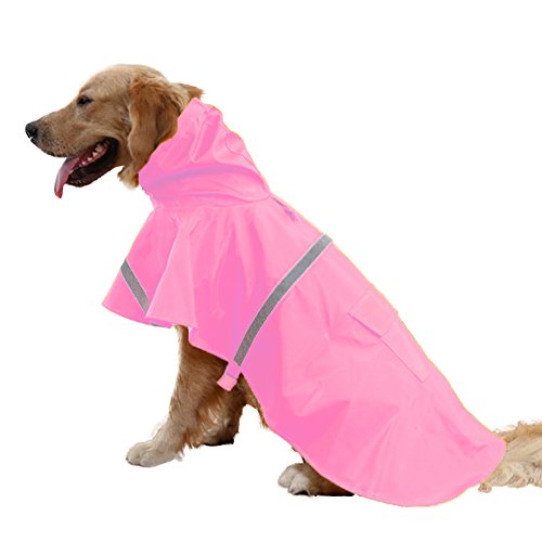 Worderful Regenmantel für große Hunde, verstellbar, wasserdicht, mit Streifen, reflektierend, für große Hunde (Pink, XXL von Worderful